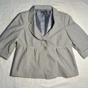 Liz Claiborne Blazer Size 14 P Blue White Seersucker Jacket Fully Lined